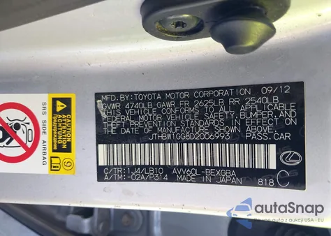 2013 Lexus Es 300H from USA, damaged, VIN JTHBW1GG8D2006993